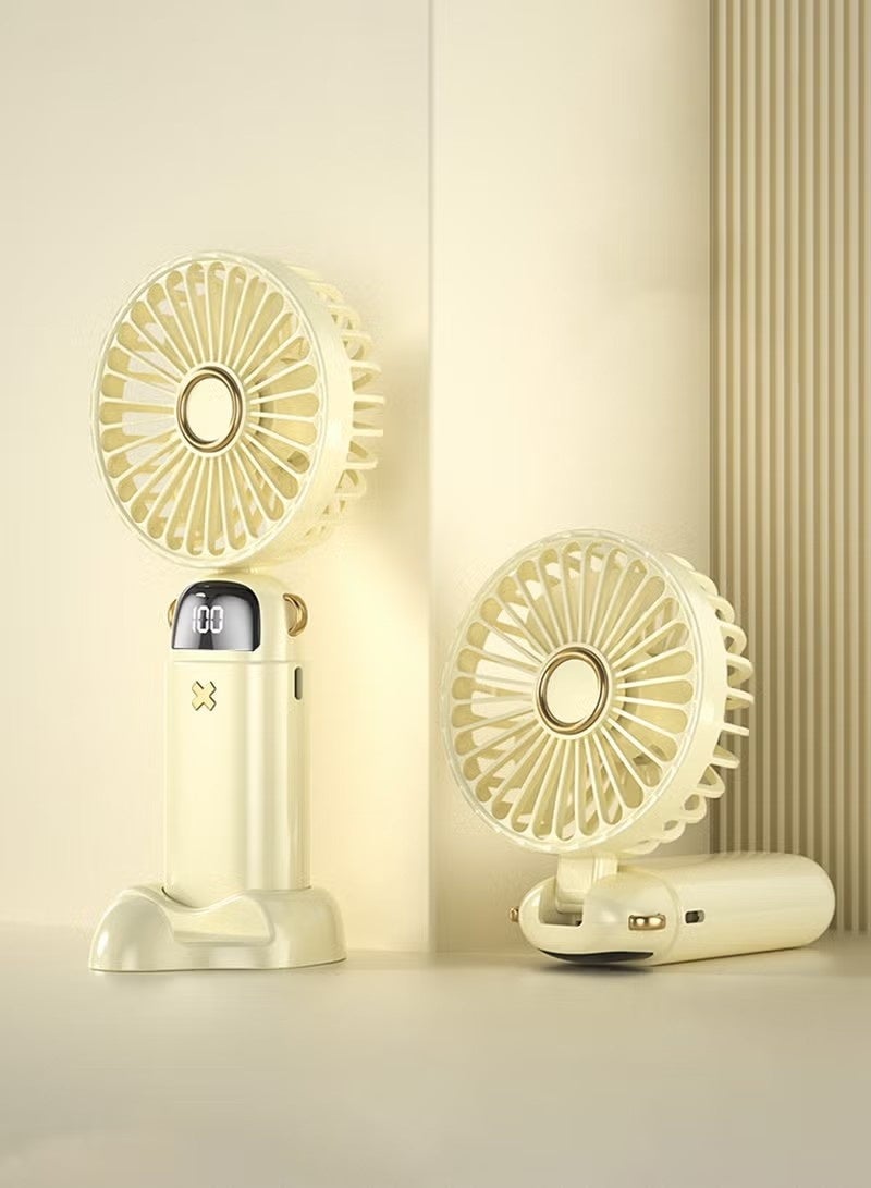 GALUIN Portable Handheld Fan, Electric Desktop Fan, 6000mAh Personal Small Fan with 5 Speeds, Long Lasting and Adjustable Mini Fan with Neck Hanging for Outdoor, Travel, Home, Office - White - Image 4
